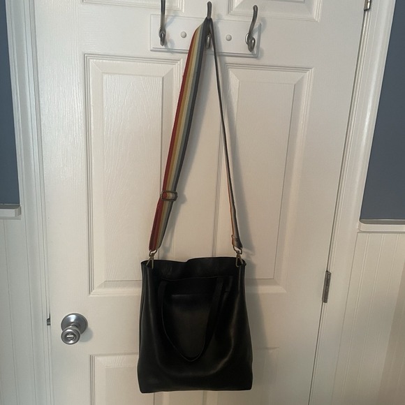 Madewell Medium Transport Leather Tote Black Bag Purse Shoulder Crossbody Color - Picture 3 of 15